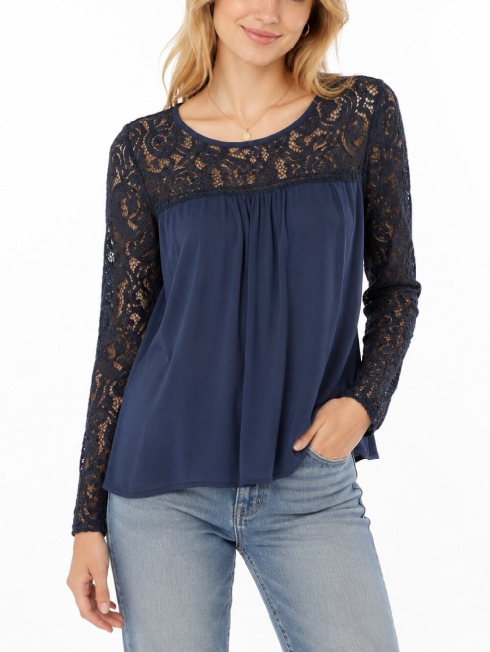 •NWT• Navy Blue Abollria Long Sleeve Top